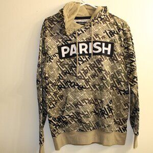 Parish Nation Monogram Hoodie Tan Brown Logo Print Pullover Size Medium